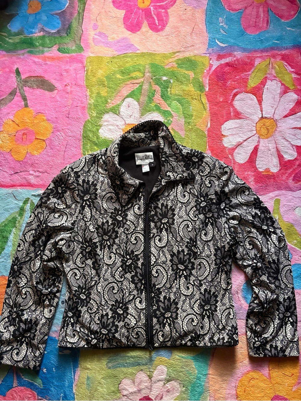 Joseph Ribkoff Vintage Lace & Sequin Zip-Up Jacket⁠